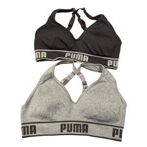 Puma Set of 2 Adjustable Full-Coverage Wire-Free Sports Bras Small Gray Black